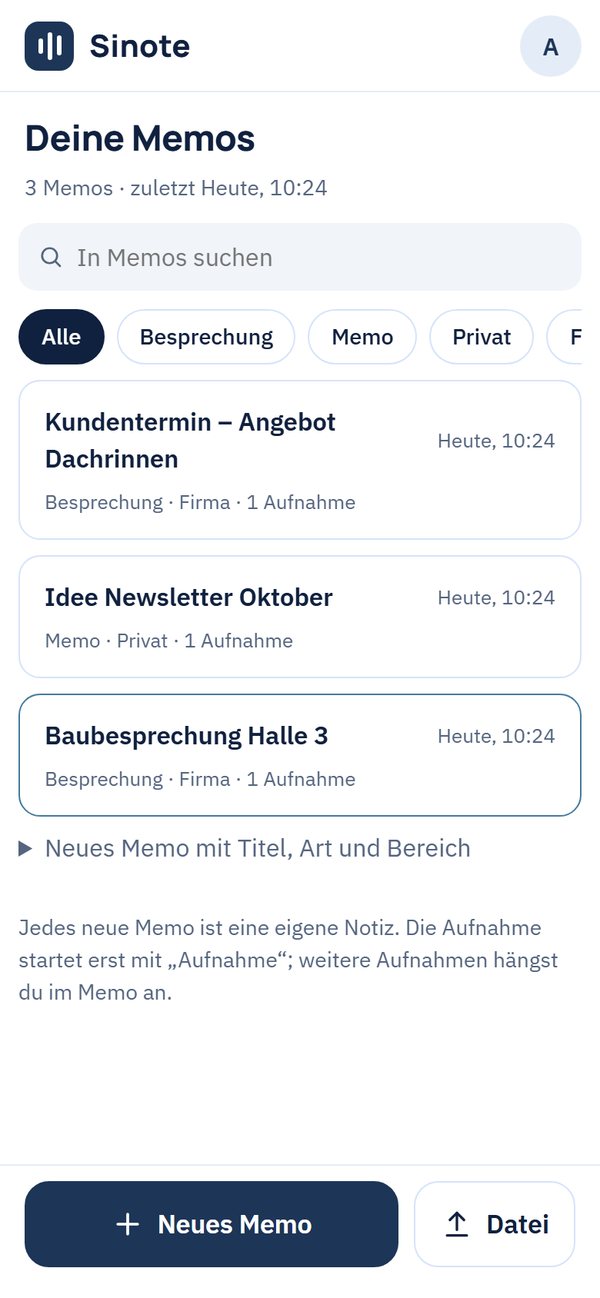 Memo-Liste mit Suche und Filtern