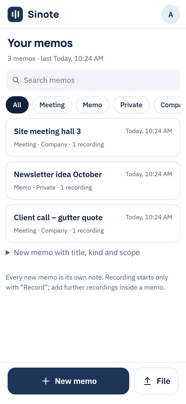 Memo list with search and filters